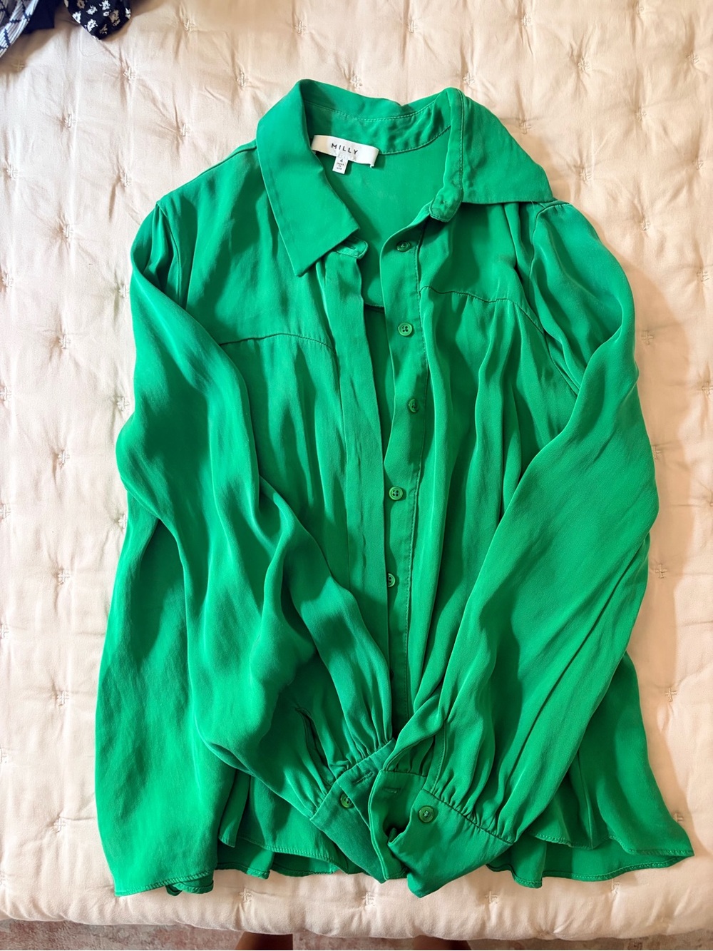 Milly Emerald Green Button-Down Blouse